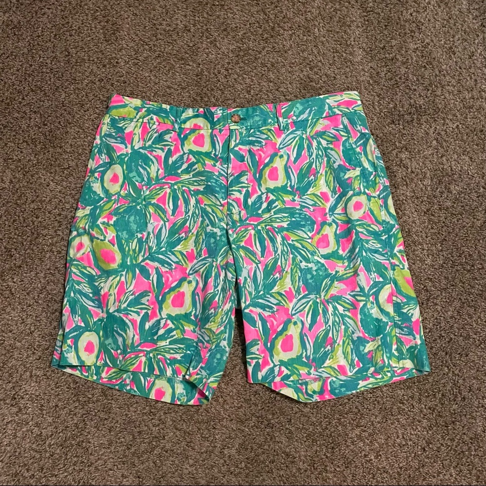 Lilly Pulitzer Beaumont Short Pink Sunset Guac And Roll Size Mens 38 Rare
